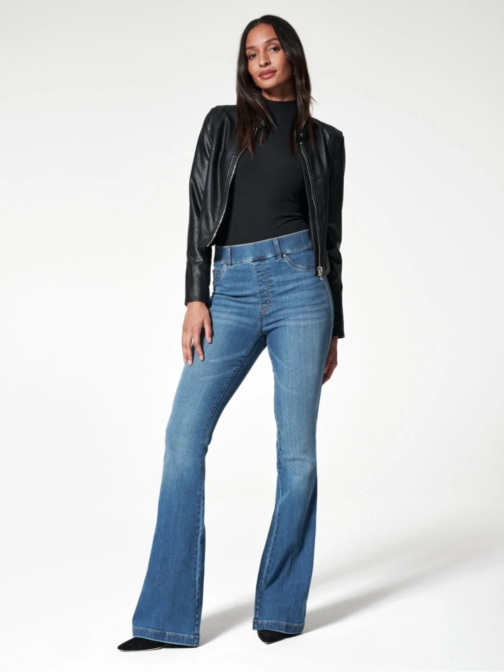 SPANX SPANXshape EveryWear Flare Jeans Vintage Indigo Wide Leg Stretch Denim